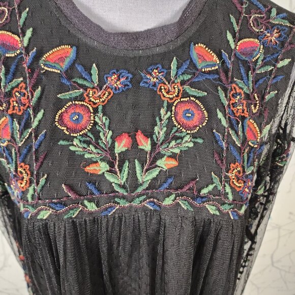 Zara Trafaluc Black Floral Embroidered Mesh Overlay Dress - Picture 3 of 10